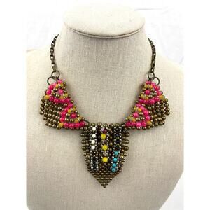 VTG Pam Hiran Anthropologie Beaded Multicolor Statement Necklace 20" Retired 90s